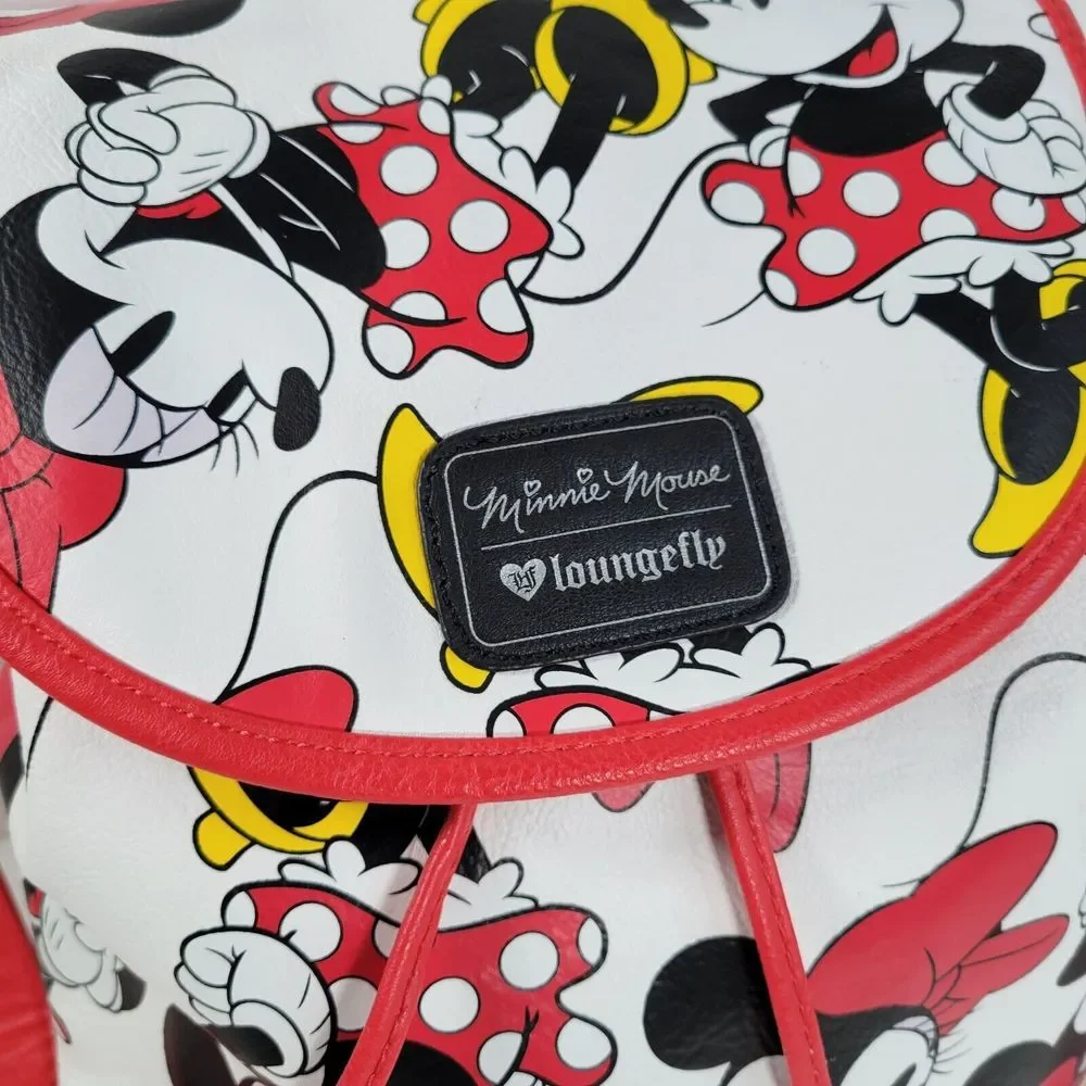 Loungefly Minnie Mouse Drawstring Backpack Disney All Over Print Bag Purse